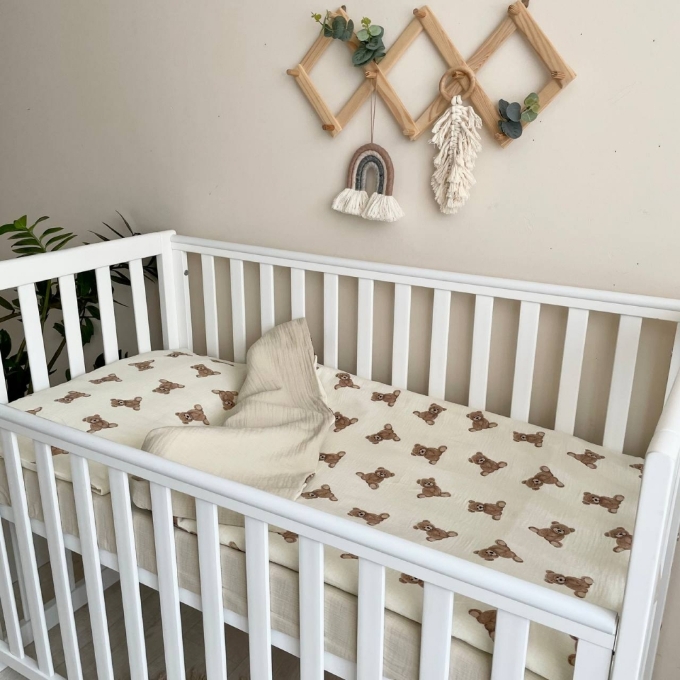 Set lenjerie de schimb pentru patut bebe 3 piese Teddy bej (2)
